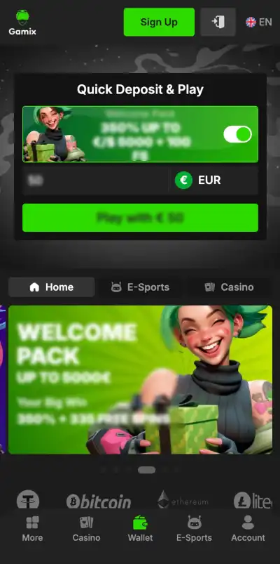 Gamix geopend op een smartphone met het mobiele casino-overzicht in beeld